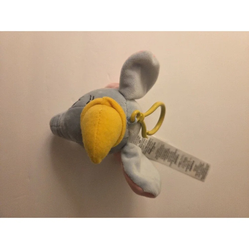 Adorable Disney Dumbo Plush Keychain Keyring Clip Gray Elephant with Yellow Hat